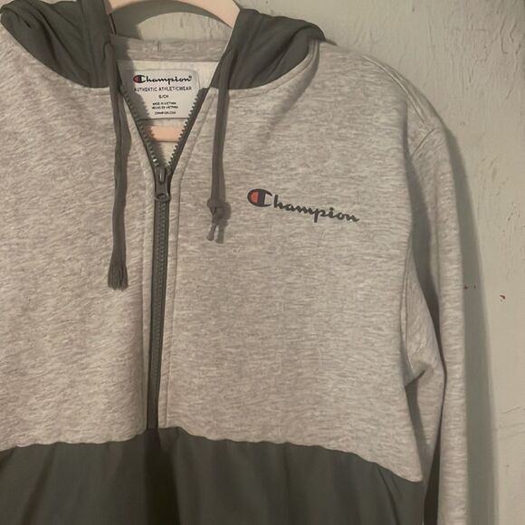 NWOT Small Champion two tone gray 1/4 zip long sleeve pockets hooded sweater top - Picture 4 of 14